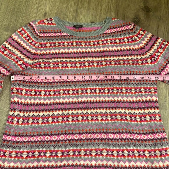 Talbots Women’s Sz M Lambswool Blend Fair Isle Nordic Crewneck Sweater Pink Gray - Picture 7 of 10
